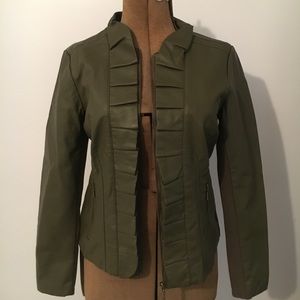 Army Green Vegan Leather Jacket - Ruffled